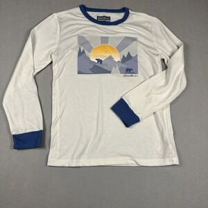 Kids Eddie Bauer White Long Sleeve T Shirt Size Medium (10/12) Sunrise Bears